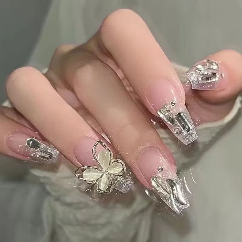 Silver Butterfly Nail Set